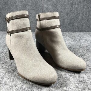 Abella Mattie Women's 9.5M Beige Fabric Ankle Booties Block Heel Zip